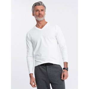 Biele tričko s dlhým rukávom a V-výstrihom V3 LSBL-0108