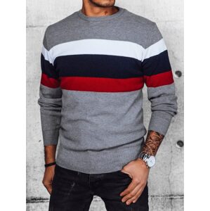 Trendy šedý sveter s pruhmi viacerých farieb