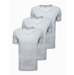Trojbalenie šedých bavlnených tričiek s V výstrihom Z29-V10