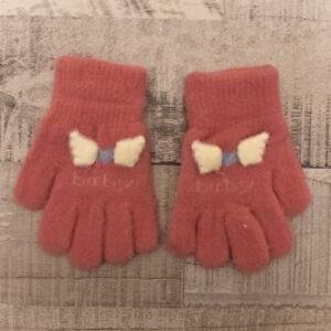 Detské zateplené ružové rukavice 6-12Y BOW