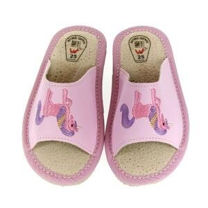 Detské kožené ružové papuče jednorožec KYARA 25-34