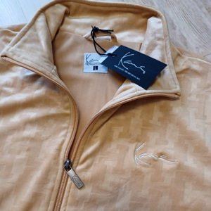 Luxusná velúrová mikina Karl Kani Chest Signature Monogram Velvet Jacket Sand - XL