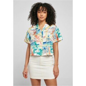 Urban Classics Ladies AOP Satin Resort Shirt softyellowvacation - 3XL